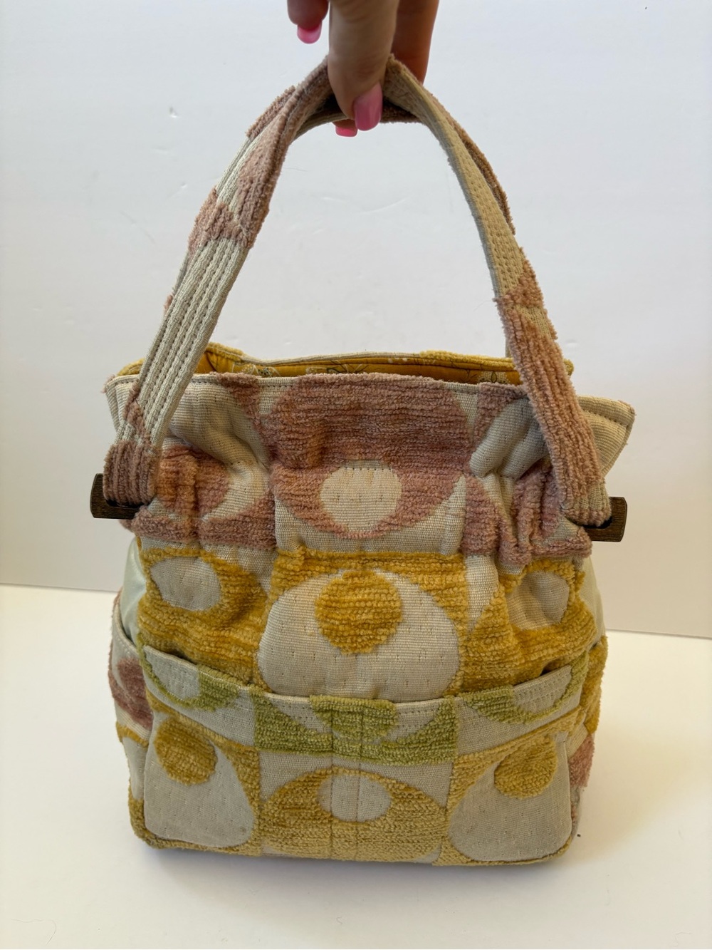 VNTG Hippie Tapestry Yellow Beige Butterfly Lining Handmade Boho Lagenlook Bag